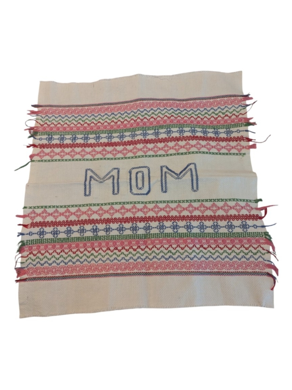 VTG 80s Handmade Embroidered MOM Sampler For Pillow, Wall Hanging